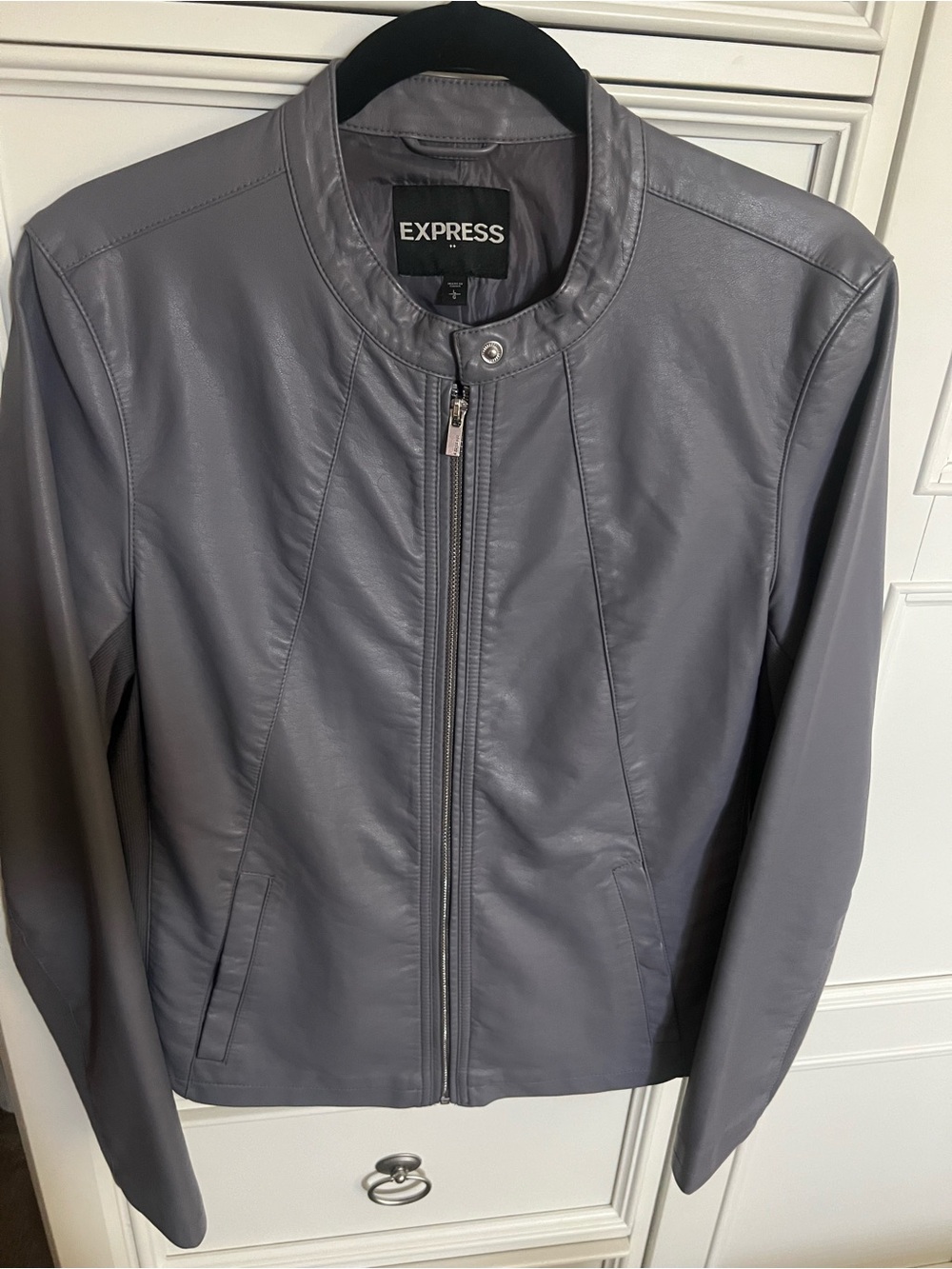 Express Gray Faux Leather Zip-Front Jacket
